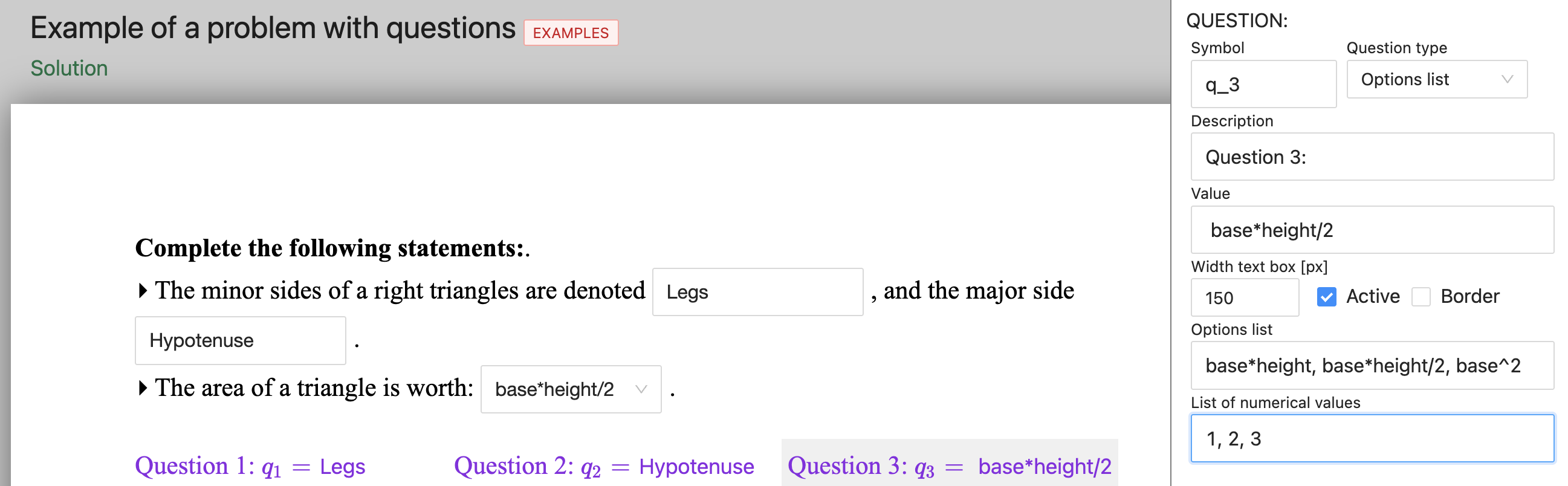Questions solutions